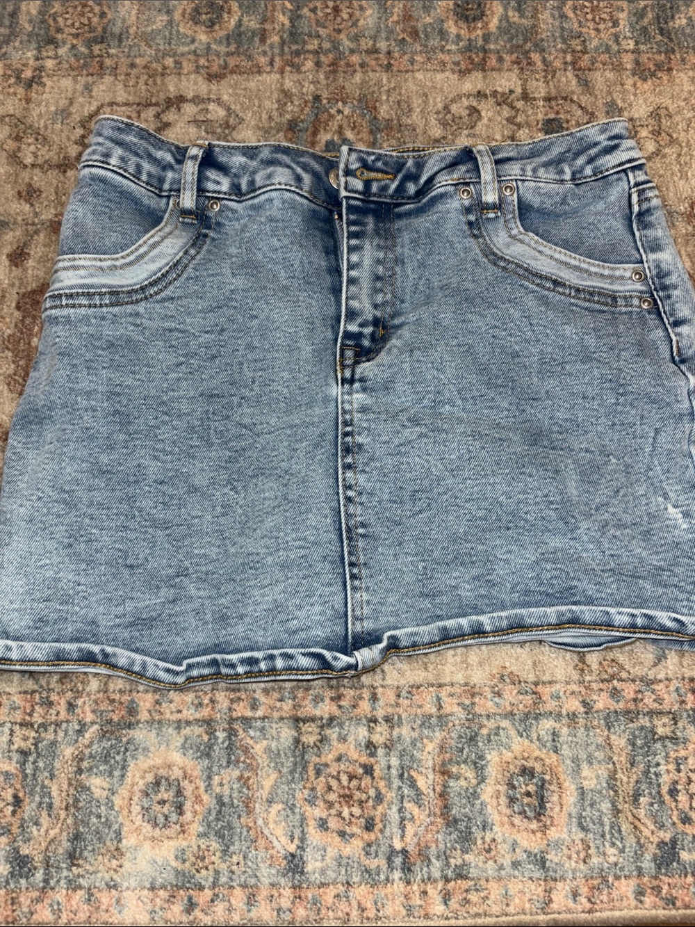Tractr Denim Skirt in Light Blue Wash